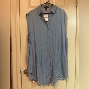 Chambray sleeves button down dress
